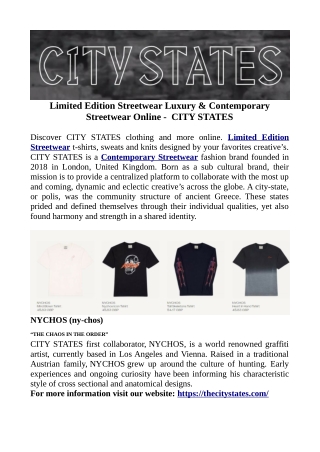 Limited Edition Streetwear Luxury & ContemporaryStreetwear Online -  CITY STATES