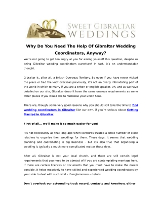 Why Do You Need The Help Of Gibraltar WeddingCoordinators, Anyway?