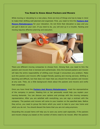 Why Do You Need to Hire Packers and Movers?