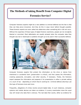 The Methods of taking Benefit from Computer Digital Forensics Service?