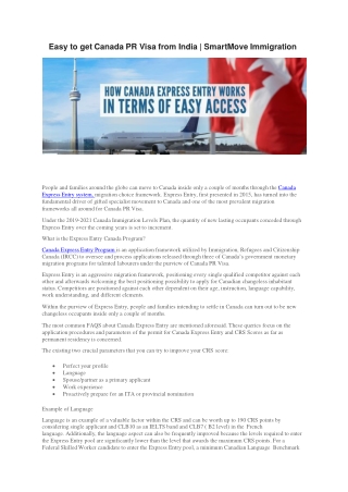 Easy to get Canada PR Visa from India | SmartMove Immigration