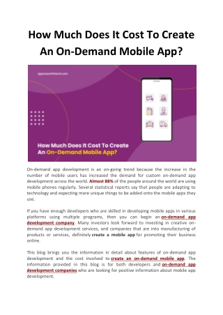 How Much Does It Cost To Create An On-Demand Mobile App?