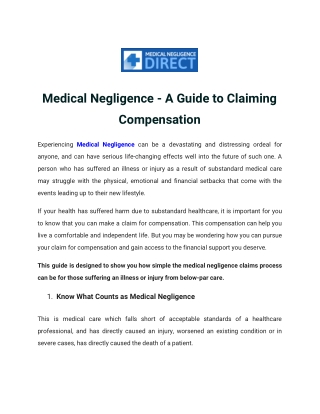 Medical Negligence - A Guide to Claiming Compensation