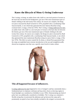 Know the lifecycle of Mens G-String Underwear
