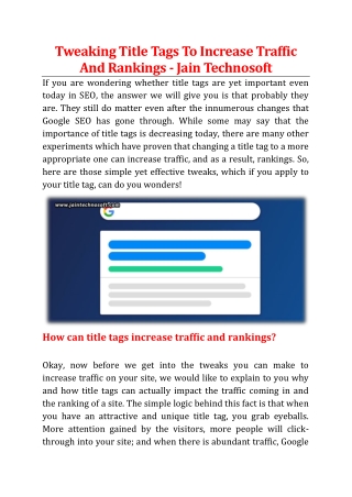 Tweaking Title Tags To Increase Traffic And Rankings - Jain Technosoft