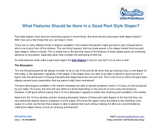What Features Should be there in a Good Pant Style Diaper?