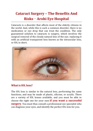 Cataract Surgery – The Benefits And Risks - Arohi Eye Hospital