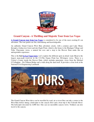 Grand Canyon –A Thrilling and Majestic Tour from Las Vegas