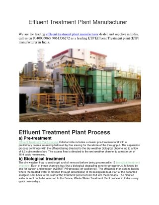 Effluent Treatment Plant Manufacturer
