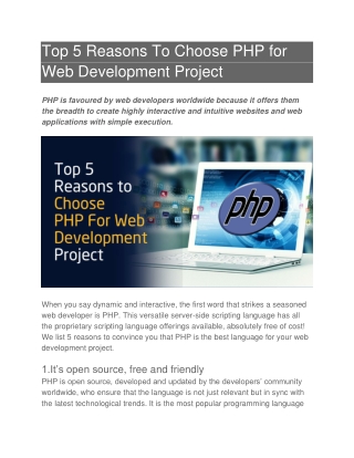 Top 5 Reasons To Choose PHP for Web Development Project