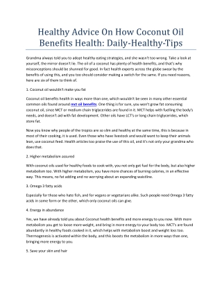 Healthy Advice On How Coconut Oil Benefits Health: Daily-Healthy-Tips