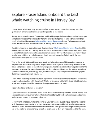 Explore Fraser Island onboard the best whale watching cruise in Hervey Bay