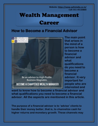 Wealth Management Career - Financial Advisor Course