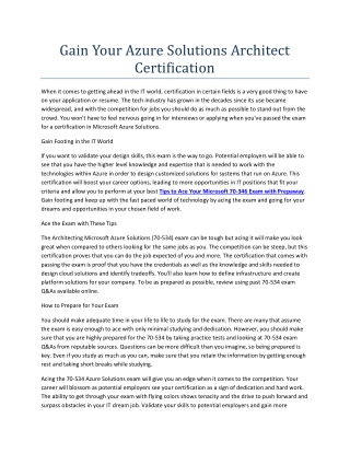 Gain Your Azure Solutions Architect Certification
