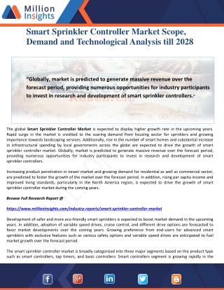 Smart Sprinkler Controller Market Scope, Demand and Technological Analysis till 2028