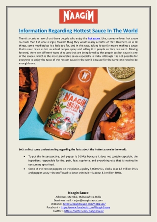 Information Regarding Hottest Sauce In The World