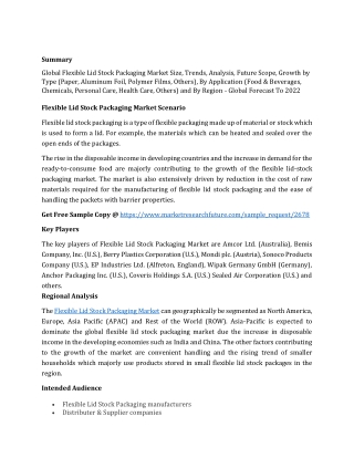 Flexible Lid Stock Packaging Market 2018 | Worldwide Overview By Industry Size, Market Share, Future Trends, Growth Fact