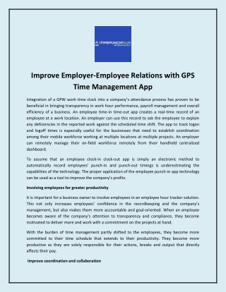 Improve Employer-Employee Relations with GPS Time Management App