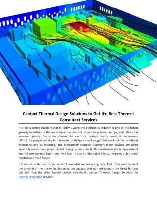 Contact Thermal Design Solutions to Get the Best Thermal Consultant Services