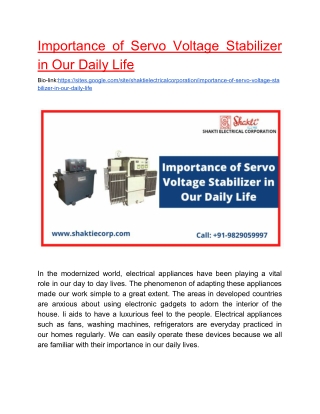 Importance of Servo Voltage Stabilizer in Our Daily Life