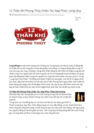 12 Thần Khí Phong Thủy Chiêu Tài, Nạp Phúc: Long Quy