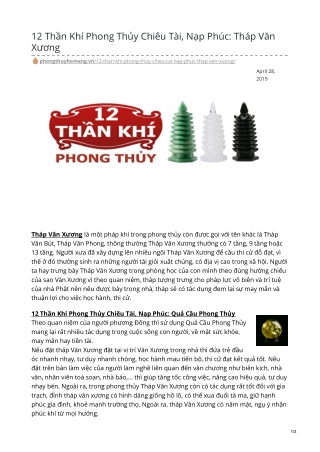 12 Thần Khí Phong Thủy Chiêu Tài, Nạp Phúc: Tháp Văn Xương