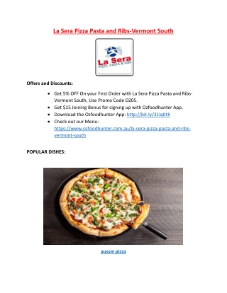 La Sera Pizza Pasta and Ribs-Vermont South, VIC – 5% off