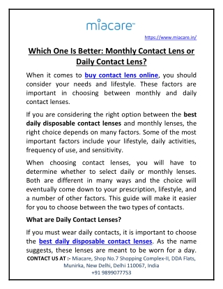 Which One Is Better: Monthly Contact Lens or Daily Contact Lens?