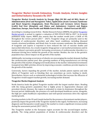 Ticagrelor Market Growth Estimation, Trends Analysis, Future Insights and Global Industry Dynamics By 2027