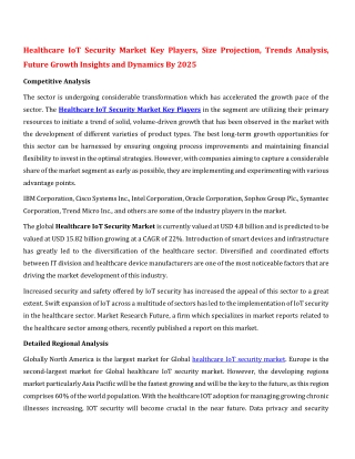 Healthcare IoT Security Market Key Players, Size Projection, Trends Analysis, Future Growth Insights and Dynamics By 202