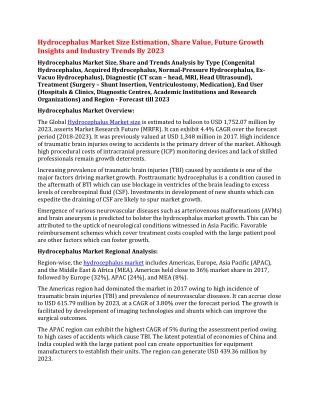Hydrocephalus Market Size Estimation, Share Value, Future Growth Insights and Industry Trends By 2023