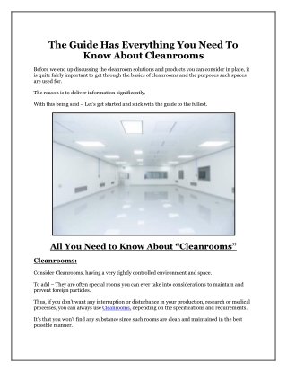 The Guide Has Everything You Need To Know About Cleanrooms