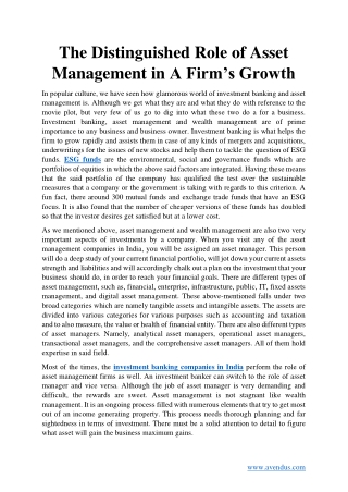 The Distinguished Role of Asset Management in A Firm’s Growth