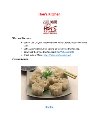 Hon's Kitchen – 5% off - Chinese restaurant Ascot Vale