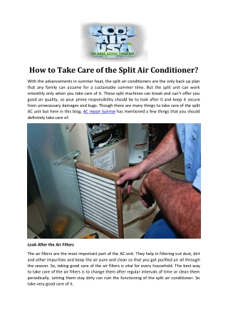 How to Take Care of the Split Air Conditioner?