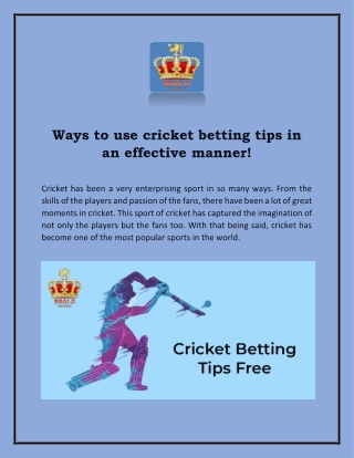 Ways to use cricket betting tips in an effective manner!