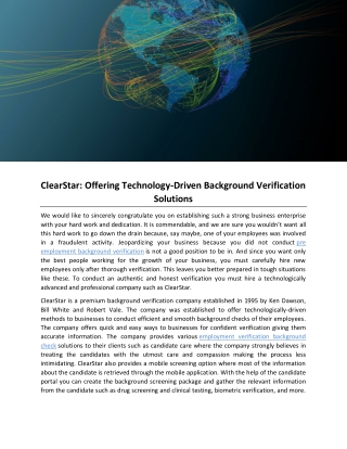 ClearStar: Offering Technology-Driven Background Verification Solutions