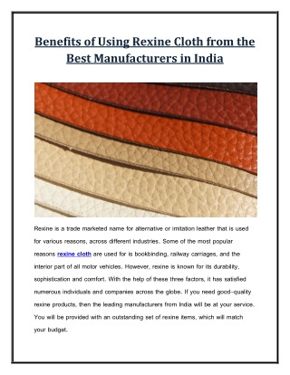 Benefits of Using Rexine Cloth from the Best Manufacturers in India