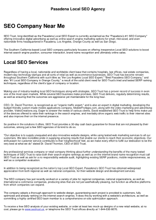 Pasadena Local SEO Services