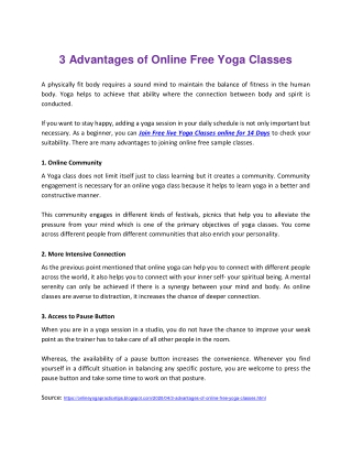 Advantages of Online Free Yoga Classes