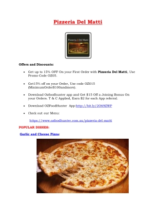 15% Off - Pizzeria Del Matti Menu - Pizza Restaurant St Marys, NSW