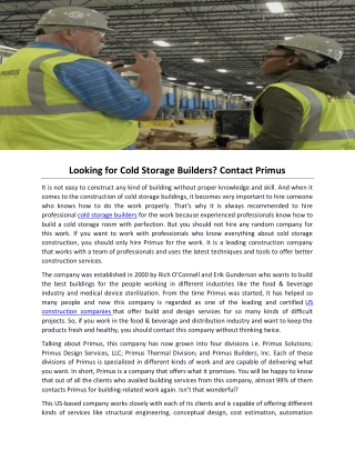 Looking for Cold Storage Builders? Contact Primus