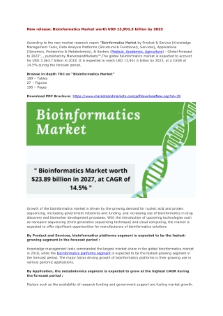 Bioinformatics Market: Global Industry Analysis, Trends, Market Size, and Forecasts