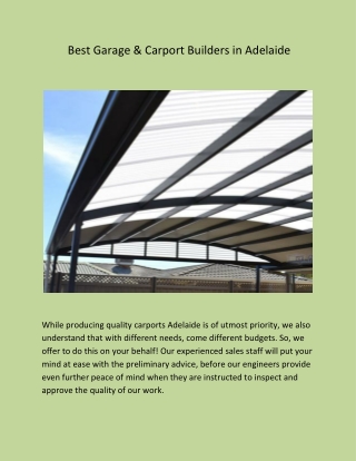 Best Garage & Carport Builders in Adelaide