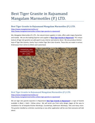 Best Tiger Granite in Rajsamand Mangalam Marmotiles (P.) LTD.