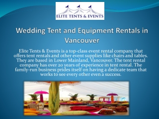 Wedding Tent and Equipment Rentals in Vancouver