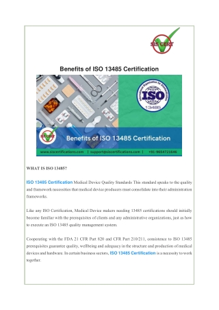 Benefits of ISO 13485 Certification.