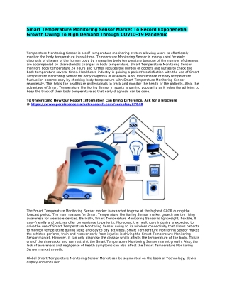 Global Smart Temperature Monitoring Sensor Market Revenue to Record Robust Growth in the Years After the End of COVID-19