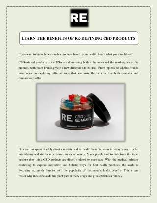 LEARN THE BENEFITS OF RE-DEFINING CBD PRODUCTS