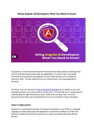 Hiring Angular JS Developers-What You Need to Know